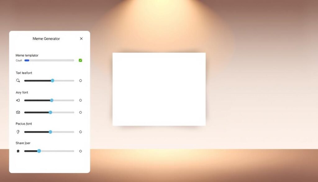 A sleek, modern meme generator interface set against a minimalist, monochromatic backdrop. In the foreground, a simple, intuitive control panel with sliders and buttons for customizing text, fonts, and layout. In the middle ground, a large preview display showcasing a meme template, ready to be shared. The background features a subtle grid pattern, suggesting the digital nature of the tool. Warm, diffused lighting casts a soft glow, creating a polished, professional aesthetic. The overall mood is one of efficiency and creativity, inviting the user to effortlessly craft and distribute memes.