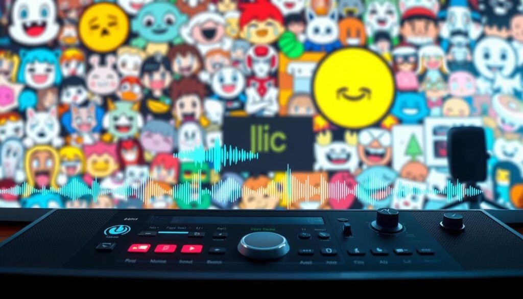 A vibrant, community-driven soundboard showcasing a diverse array of iconic meme sounds. In the foreground, a sleek, modern interface invites users to explore and play a curated selection of humorous audio clips. The middle ground features dynamic visualizations, like colorful waveforms and animated icons, that respond to the user's interactions. In the background, a blurred collage of meme characters and internet culture references creates an immersive, nostalgic atmosphere. Soft, diffused lighting illuminates the scene, creating a welcoming and engaging experience for the user. Captured with a wide-angle lens to emphasize the soundboard's collaborative and shareable nature.