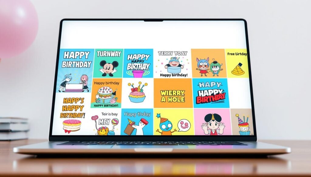 A vibrant, high-resolution image of a colorful selection of birthday memes ready for download. The memes are displayed on a sleek, minimalist desktop or mobile device screen, with a clean white background accentuating the vivid graphics. The memes feature humorous, playful designs suitable for wishing a co-worker a happy birthday, including popular internet meme characters, celebratory graphics, and playful typography. The image has a modern, stylish aesthetic, with soft, natural lighting and a depth of field that keeps the memes in sharp focus. The overall mood is upbeat, lighthearted, and visually appealing, perfectly capturing the spirit of downloading free birthday memes to share with a colleague.
