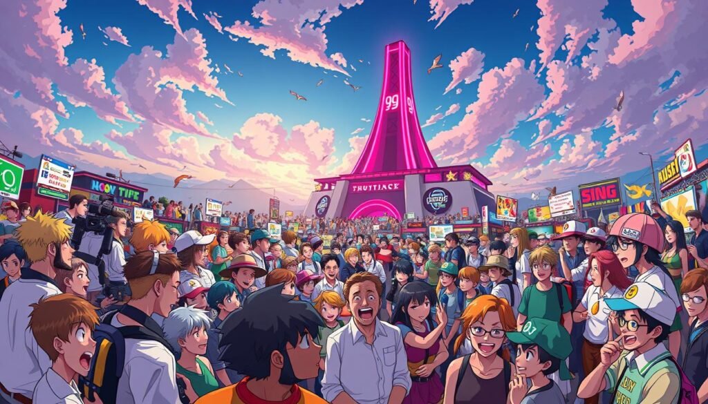 A vibrant, meme-filled landscape captured through a wide-angle lens, showcasing the offbeat, irreverent humor of 9GAG. In the foreground, a collage of popular internet memes and inside jokes come to life, bursting with color and personality. The middle ground features a bustling, chaotic scene of users sharing, commenting, and engaging with the content, their expressions a mix of amusement and bewilderment. In the background, a towering, neon-lit 9GAG logo casts an otherworldly glow, like a beacon for the digital generation's laughter and camaraderie. The overall atmosphere is one of playful, unapologetic irreverence, capturing the essence of 9GAG as the original gangster of memes.