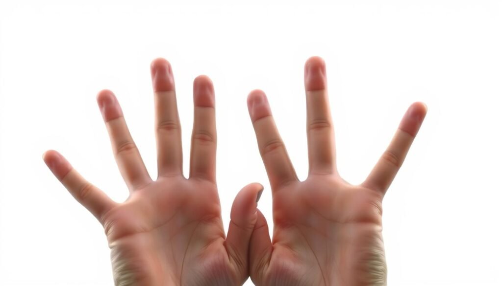A close-up shot of a pair of hands making a surprised or shocked expression, with a plain white or light-colored background. The hands should be the focal point, capturing the essence of the "Damn Got Hands" meme. Subtle studio lighting creates a clean, professional look, and a slight angle or perspective adds visual interest. The image should convey a sense of surprise, humor, and relatability, reflecting the playful nature of the meme.