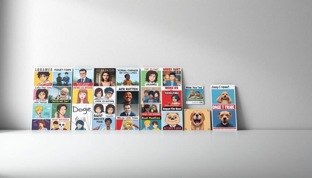 A collection of popular internet meme templates showcased on a sleek, minimalist background. The foreground features a grid-like arrangement of various meme formats such as the distracted boyfriend, Oprah giving, and "Doge" memes, rendered in a vibrant, high-quality style. The middle ground has a subtle, textured gradient that adds depth and visual interest, while the background is a clean, neutral tone that allows the meme templates to take center stage. The lighting is soft and diffused, creating a professional, editorial feel, and the camera angle is slightly elevated to provide an overview of the curated meme selection. The overall mood is one of accessibility, inspiration, and the enduring cultural significance of these iconic internet images.