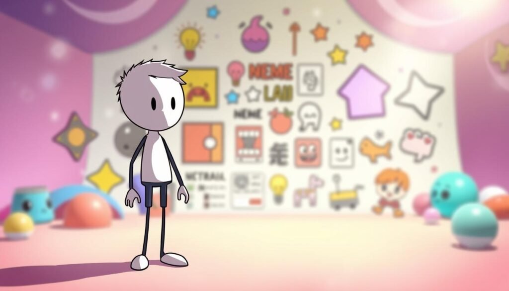 A customizable meme featuring a speechless stick figure character, set against a vibrant, playful background. The character is positioned in the foreground, with a neutral expression and simple limbs, allowing for easy personalization. The middle ground showcases various meme-inspired elements, such as colorful shapes, patterns, and playful icons, providing a visually engaging canvas for further editing and embellishment. The background features a dynamic, gradient-filled environment, evoking a sense of creativity and endless possibilities for the user to personalize their unique meme creation. Soft, diffused lighting creates a whimsical, inviting atmosphere, encouraging the viewer to engage with the meme and make it their own.