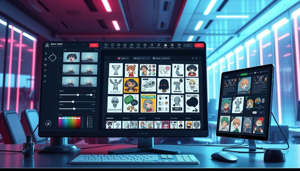 A digital desktop workspace showcasing advanced meme customization tools. In the foreground, an intuitive image editing interface with a variety of adjustable parameters and filters. In the middle ground, a collection of meme templates, stickers, and customizable elements. The background depicts a futuristic, minimalist office setting with sleek, metallic surfaces and dynamic lighting, conveying a sense of technological sophistication. The overall mood is one of seamless, state-of-the-art meme creation, empowering users to effortlessly craft and personalize their digital content.