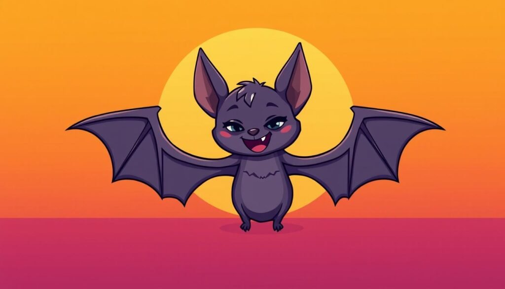 A digital meme showcasing a playful, cartoon-like bat creature against a vibrant, retro-styled background. The bat, rendered in a whimsical, stylized manner, appears to be in a mischievous pose, hinting at the humorous nature of the "bat meme" concept. The background features a gradient of warm, saturated colors, perhaps evoking a sense of nostalgia or a vintage aesthetic. Minimalist design elements, such as simple geometric shapes or patterns, complement the retro-inspired theme, creating a visually striking and engaging image that would effectively illustrate the "How to bat meme Download for free" section of the article.