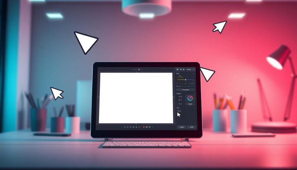 A minimalistic, visually striking composition showcasing the customization of a meme. In the foreground, a desktop or tablet display presents a meme template, its edges gently blurred to focus attention. Elegant cursors and stylized editing tools hover around the image, conveying a sense of digital manipulation. The middle ground features a sophisticated color palette, with hues that evoke a modern, tech-savvy aesthetic. In the background, a softly blurred backdrop of office supplies or digital devices suggests a creative workspace. Crisp, evenly distributed lighting creates depth and highlights the interactive nature of the scene. An overall mood of innovative experimentation and personal expression pervades the image.