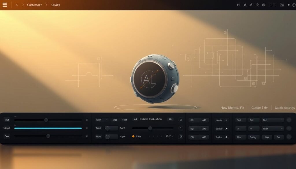 A sleek, minimalist user interface showcasing a wide array of customization options for an advanced software application. The foreground features neatly arranged sliders, toggles, and dropdown menus against a muted, monochromatic backdrop. The middle ground displays a dynamic 3D model of the software's core functionality, rotating gently to highlight its various settings and parameters. In the background, subtle wireframe grids and holographic overlays convey a sense of technological depth and complexity. Warm, directional lighting from the left casts dramatic shadows, creating depth and adding a touch of sophistication to the overall scene.