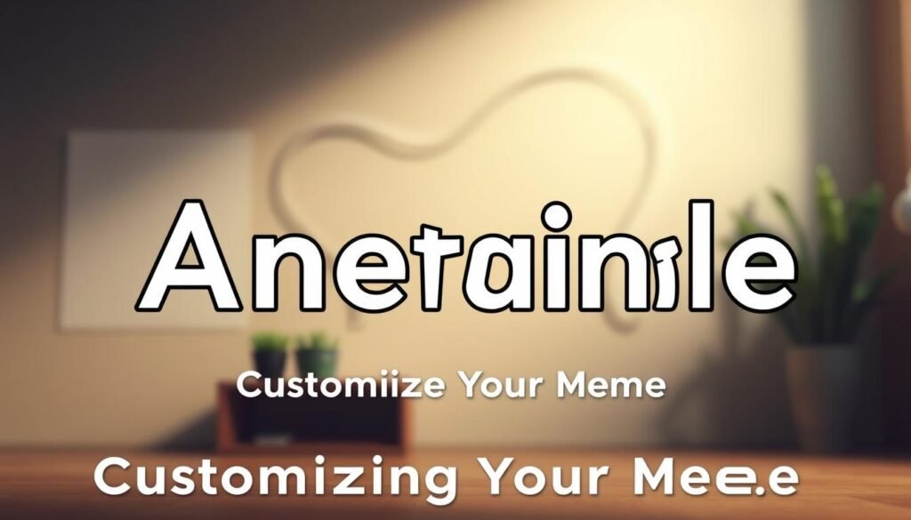A sleek, modern customizable font displayed prominently in the center of the frame, with a subtle, muted background featuring a blurred, minimalist design. The font should be stylized and visually appealing, conveying a sense of creativity and personalization. The lighting should be soft and diffused, creating a warm, inviting atmosphere. The camera angle should be slightly elevated, giving the font a sense of importance and command of the composition. The overall tone should be one of sophistication and attention to detail, reflecting the "Customizing Your Meme" section of the article.