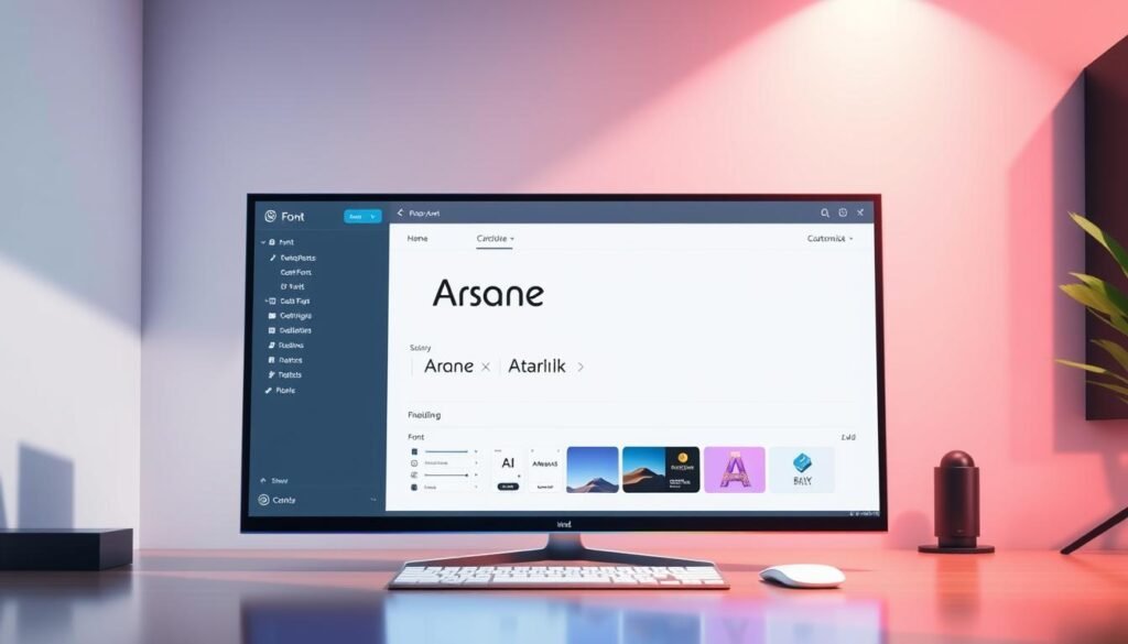 A sleek, modern desktop display with a sophisticated user interface, showcasing a customizable font and color palette. The screen is crisp and vibrant, with a minimalist design that allows the focus to be on the customization options. The lighting is soft and even, creating a professional and polished atmosphere. The camera angle is slightly elevated, providing a slightly bird's-eye view of the display, emphasizing the level of control and personalization available to the user. The overall tone is one of empowerment and creativity, hinting at the endless possibilities for personalizing one's digital content.