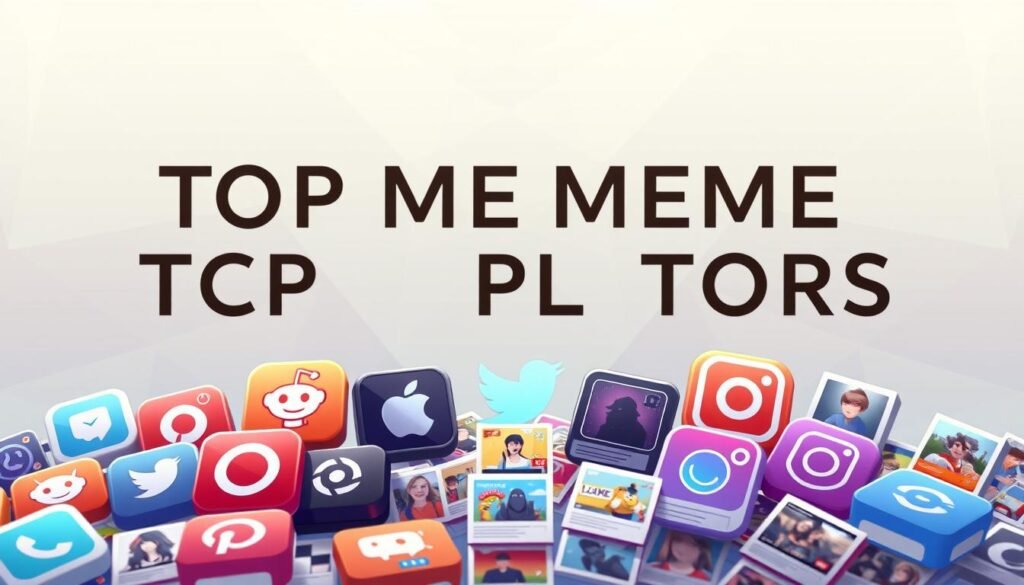 A sleek, modern illustration showcasing the top meme platforms. In the foreground, a collage of popular app icons like Reddit, Twitter, and Instagram, arranged in a visually striking layout. The middle ground features miniature meme thumbnails, highlighting the diverse content available. In the background, a minimalist geometric pattern creates a dynamic and vibrant atmosphere, complementing the digital aesthetic. The lighting is soft and diffused, creating a polished, professional feel. The composition is balanced and visually appealing, inviting the viewer to explore the world of online meme-sharing.