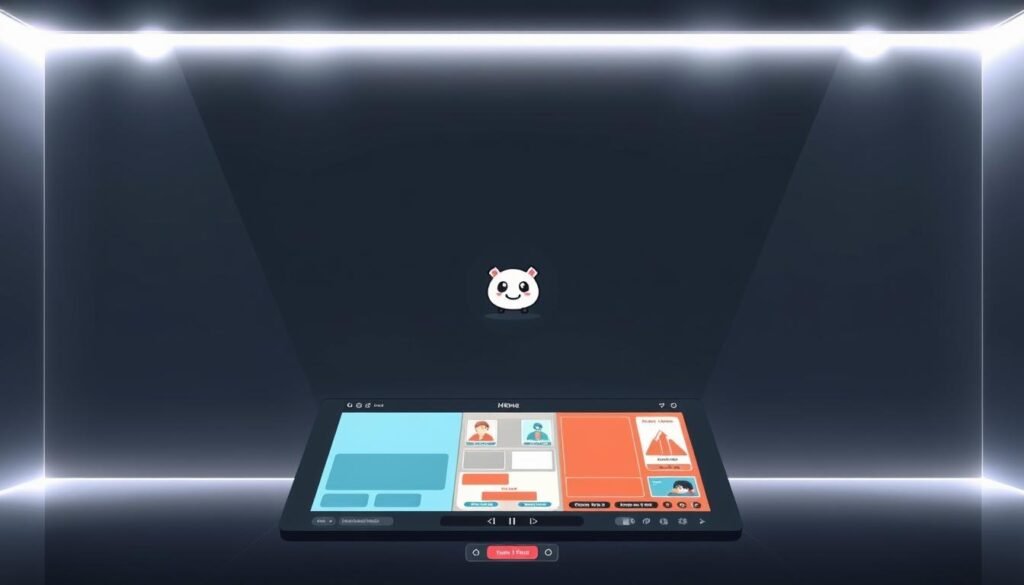 A sleek, modern meme generator interface set against a minimalist, gray-toned background. The foreground features a large, vibrant display showcasing a variety of meme templates, with intuitive editing tools and options surrounding it. The middle ground includes a stylized meme mascot or icon, hinting at the playful and creative nature of the application. The background is dimly lit, with subtle lighting effects and a touch of digital noise, conveying a sense of technological sophistication. The overall scene exudes a clean, user-friendly aesthetic that would be well-suited for an article on exploring alternative meme creation tools.