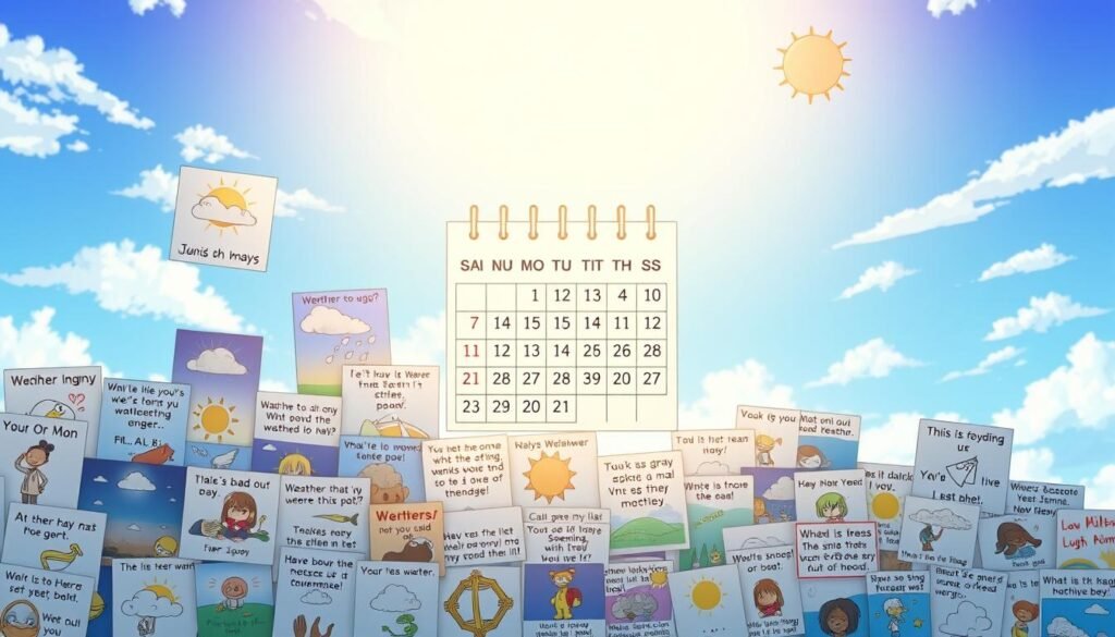 A vibrant collage of humorous weather-themed memes, depicting the week's forecast in a playful and visually engaging manner. The foreground features a diverse array of memes, each showcasing a different day's weather predictions expressed through whimsical illustrations and relatable commentary. The middle ground presents a stylized calendar, seamlessly integrating the memes and adding a sense of structure. The background is a soft, gradient-filled sky, creating a cohesive and visually striking composition that captures the lighthearted spirit of the "Next Week's Forecast" section. The lighting is natural and slightly diffused, casting a warm, inviting glow over the entire scene. The overall mood is one of amusement and anticipation, perfectly aligning with the article's theme of providing a weekend laugh.