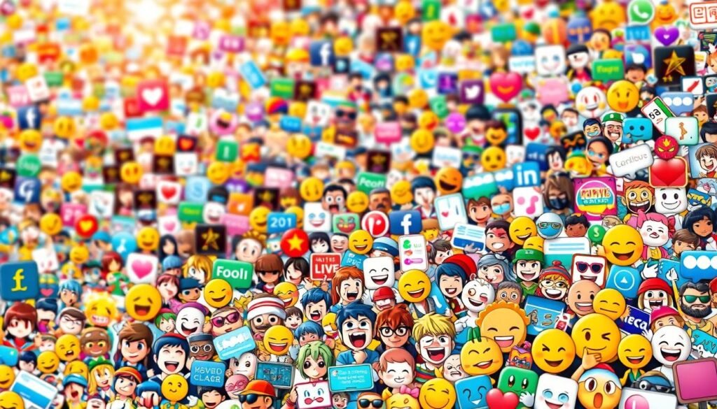 A vibrant collage of social media memes, capturing the essence of modern digital culture. In the foreground, a kaleidoscope of colorful, humorous images from popular internet trends and viral sensations. The middle ground features a dynamic arrangement of familiar meme characters, emojis, and internet slang, creating a visually engaging tapestry. The background is a blurred, abstract landscape of digital patterns and textures, evoking the vast, interconnected nature of online communities. Warm, natural lighting casts a sense of playfulness, while a wide-angle lens showcases the eclectic collection of memes in a visually compelling manner.