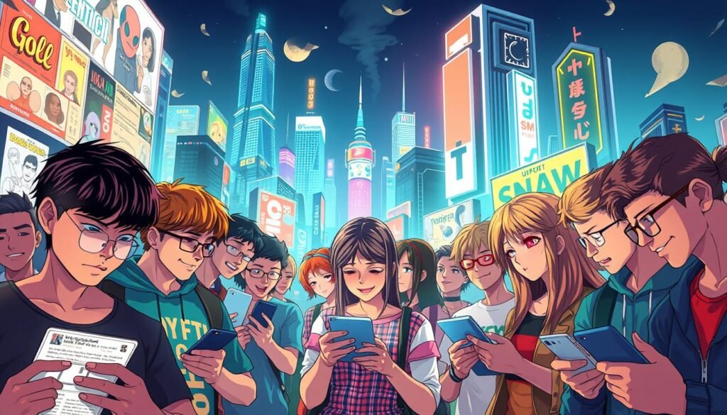 A vibrant, modern scene showcasing the role of memes in contemporary communication. In the foreground, a diverse group of people engrossed in their digital devices, their faces illuminated by the glow of screens displaying a collage of popular meme formats. The middle ground features a dynamic mix of meme-inspired artwork, digital illustrations, and abstract graphic elements, seamlessly blending humor, cultural references, and social commentary. The background is a stylized, futuristic cityscape, with towering skyscrapers and neon-lit signage, evoking the fast-paced, ever-evolving nature of digital culture. The lighting is a balance of warm and cool tones, creating a visually striking and immersive atmosphere that captures the ubiquity and impact of memes in the modern world.