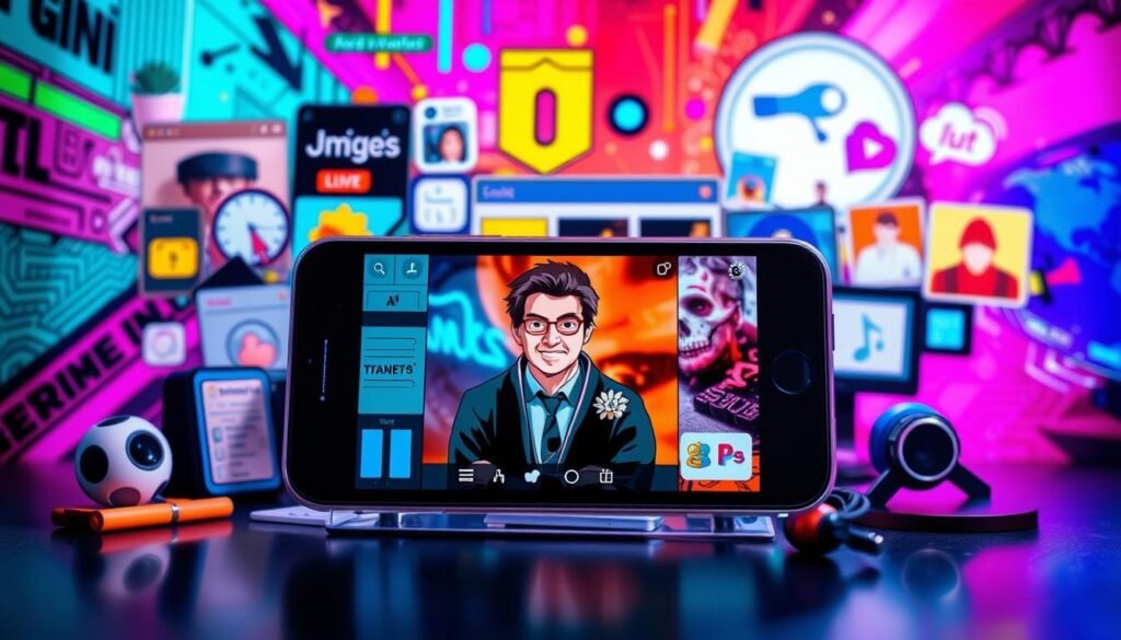 A vibrant, visually engaging collage showcasing the key elements of viral meme creation. In the foreground, a smartphone screen displays a popular internet meme, its humorous yet relatable content capturing the viewer's attention. The middle ground features a variety of meme-making tools, such as image editing software, stock photo libraries, and social media platforms, symbolizing the creative process. The background presents a bold, dynamic backdrop of internet-inspired patterns, neon colors, and digital textures, conveying the energetic, fast-paced nature of the online meme landscape. Dramatic studio lighting, a wide-angle lens, and a slightly elevated camera angle combine to create a sense of depth and visual impact, inspiring the viewer to consider the art and strategy behind crafting viral-worthy memes.