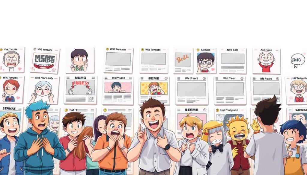 A visually compelling set of meme templates against a clean, minimalist background. The foreground features a diverse collection of iconic meme characters and expressions, including the classic "Guy Rubbing Hands" meme, rendered in a vibrant, cartoonish style. The middle ground showcases a variety of meme formats and layouts, hinting at the versatility and creative potential of these templates. The background is a simple, neutral tone that allows the meme elements to take center stage, creating a visually striking and visually coherent composition. Soft, diffused lighting accentuates the playful, lighthearted mood, inviting the viewer to engage with the meme templates and explore their creative possibilities.