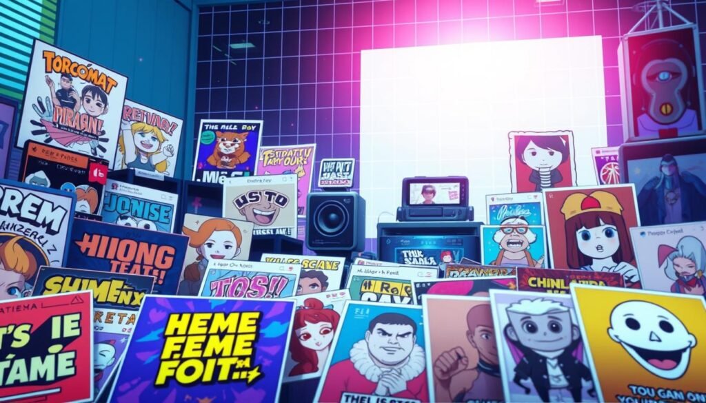 A visually striking scene showcasing diverse meme customization techniques. In the foreground, an array of vibrant, creatively edited meme templates, with various stylistic elements like distorted text, emotive expressions, and dynamic compositions. The middle ground features a collection of digital tools and software, hinting at the process of meme creation. The background evokes a technology-driven atmosphere, with a subtle grid pattern, subtle lens flares, and a slightly desaturated color palette, creating a sense of digital immersion. The overall mood is one of playful experimentation, highlighting the versatility and potential for customization within the meme-making landscape.