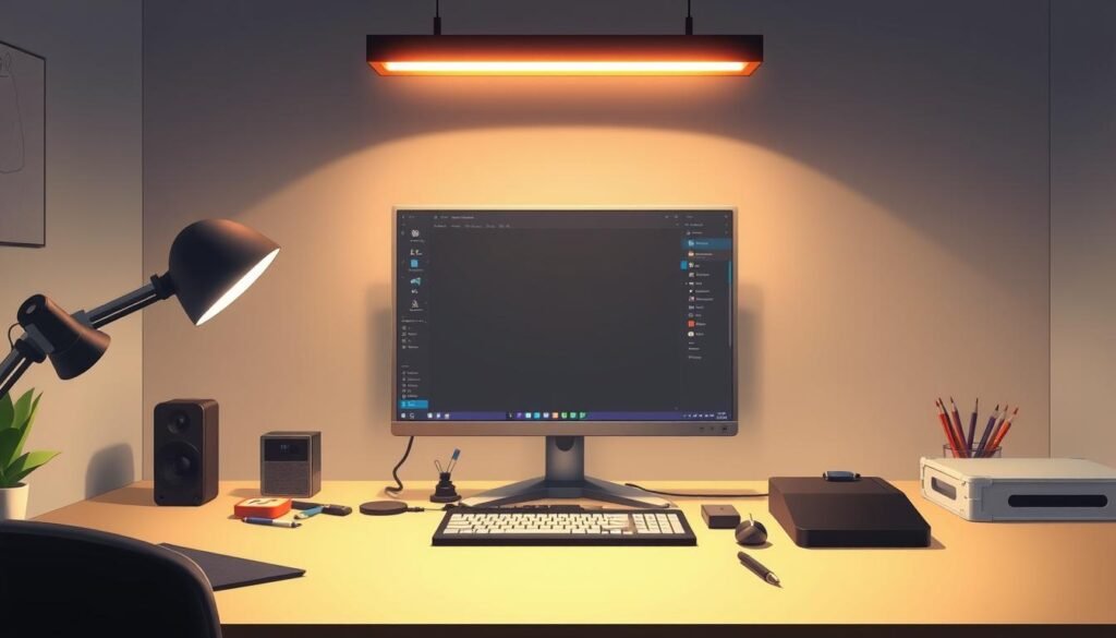 A well-lit and organized workspace, featuring a range of digital tools for meme creation. In the foreground, a sleek, high-resolution display showcases a user-friendly meme editor interface, complete with customizable templates, text overlays, and image manipulation tools. In the middle ground, a selection of stylized cursors, tablets, and digital drawing implements suggests the creative process. The background is dominated by a minimalist, monochromatic wall, creating a clean, professional atmosphere. Subtle ambient lighting from above casts a warm, productive glow over the scene, inspiring the viewer to unleash their meme-making prowess.